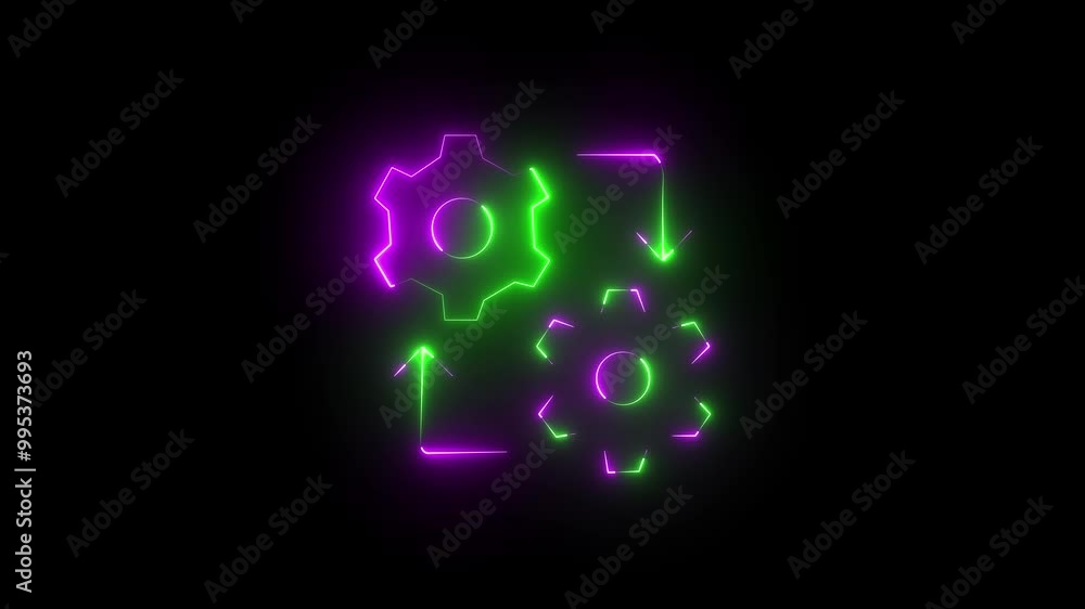 Poster animation of neon line cogwheel with forward arrow. concept for growth and success business. able us