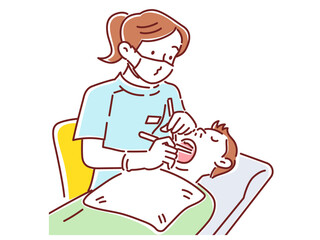 男性の歯の治療をする女性の歯科医