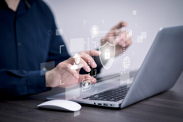 Cyber security and Security password login online concept  Hands typing and entering username and password of social media, logging in with smartphone to an online bank account, data protection hacker