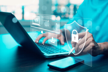 Cyber security and Security password login online concept  Hands typing and entering username and...