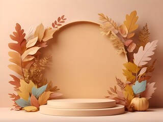 abstract pastel Autumn nature composition Fall gold with low stage podium. autumn concept