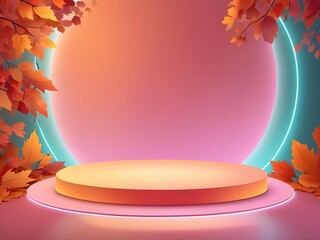 abstract light pastel glow neon autumn color background with low stage podium. autumn illustration