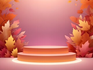 abstract light pastel glow neon autumn color background with low stage podium. autumn concept
