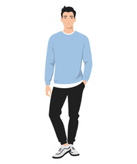 Vector illustration of a man in a light blue sweater and dark pants
