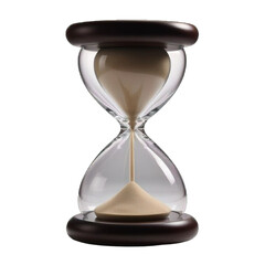 A beautifully crafted, symmetric hourglass with a slender neck and bulbous ends, isolated on a transparent background, allowing the blue sand grains to take center stage as they delicately flow from t