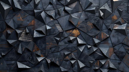 texture dark black gray background banner panorama long with 3d geometric triangular Wood background. Generative AI.