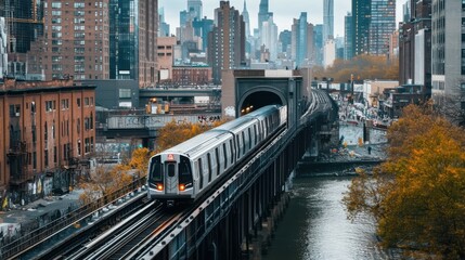 Fototapeta premium subway rides over the bridge
