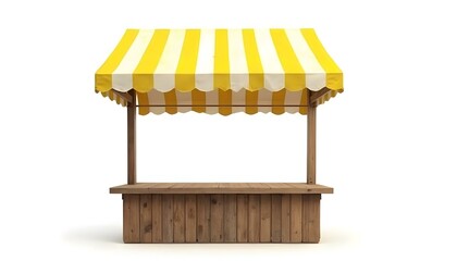 Yellow and white striped market stall isolated on a white background