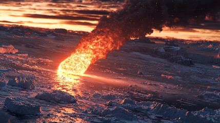 An extraterrestrial meteorite is falling on the North Pole