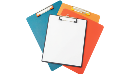 Clip board with paper sheet isolated on transparent background, png