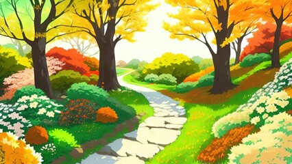 鮮やかな秋の風景と花々