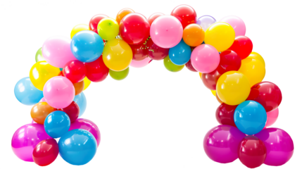 Colorful balloon party garland arch gate entrance isolated on transparent background, png