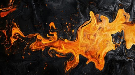 Abstract Swirling Orange and Black Liquid Art Abstract Design
