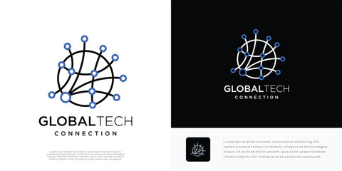 Global technology vector logo icon template with connection concept made with lines
