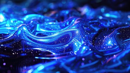 Wonderful picture of blue light wave, sparkling particles scattered across space background, create abstract bokeh effect perfect for designs that aim to evoke a sense of energetic and fantasy. AIG53.