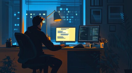A graphic designer who works late into the night at work