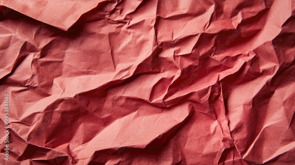 Poster crumpled red paper texture featuring a blank backdrop with visible creases