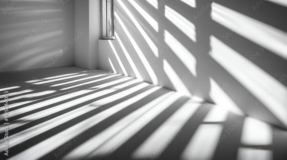 Poster abstract rays of light and shadows on a white background featuring geometric lines and patterns crea