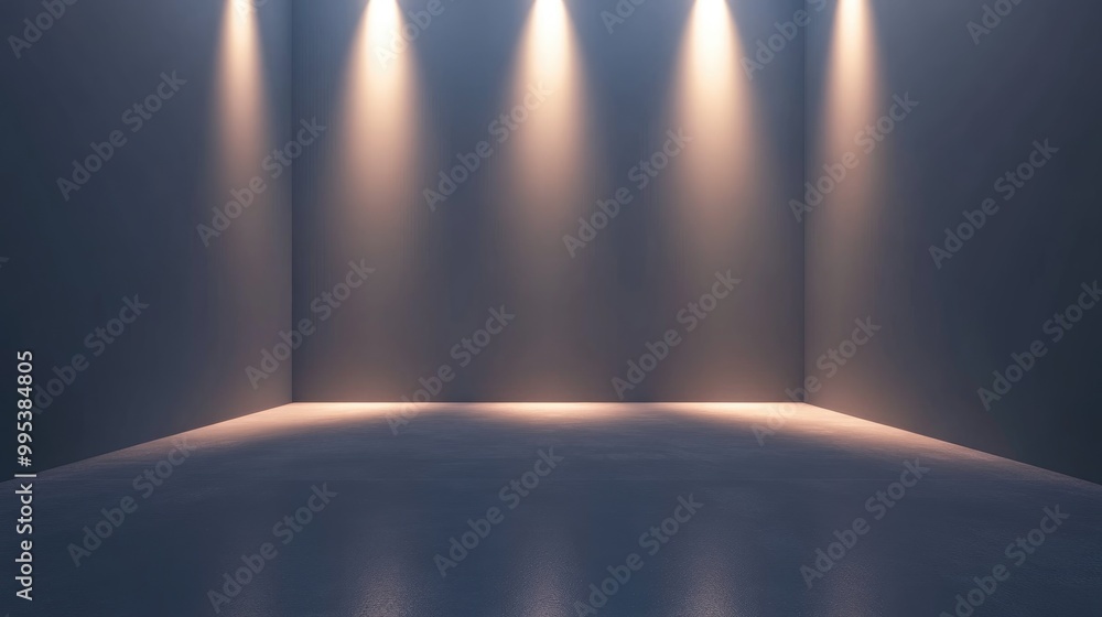 Aufkleber spacious grey room with spotlighted floor and walls abstract clean space with illuminated background