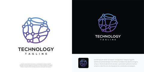 Global technology vector logo icon template with connection concept made with lines