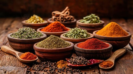 Fototapeta premium The Spices in Rustic Bowls