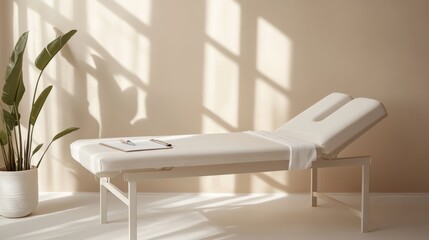 A minimalistic massage chair on a beige background