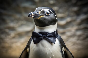 Penguin close-up in black bow tie