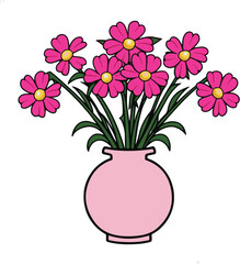 Vase with a bunch of pink flowers icon  vector illustration