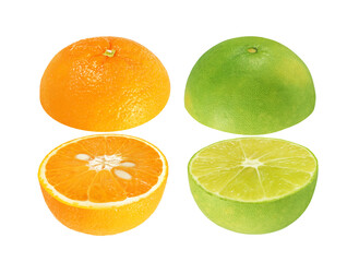 orange slice and Lime slice isolated on white background