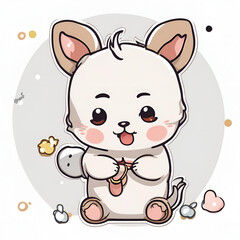 Fototapeta premium A cute cartoon animal with big ears, holding popcorn and smiling. With blushing cheeks and an adorable expression, this playful character is perfect for fun, childlike, and kawaii-themed designs.