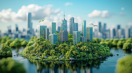 Fototapeta premium A city is built on a small island surrounded by water