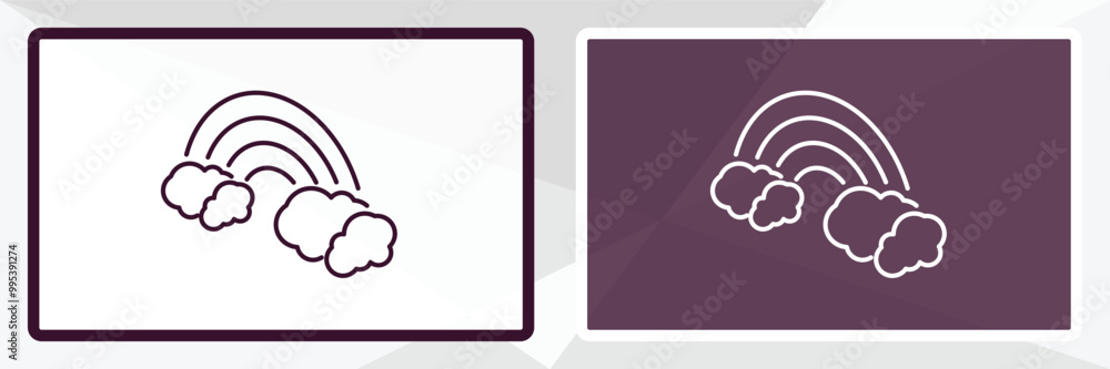 Poster rainbow behind a cloud outline icon. linear vector from nature concept. thin line white and black ra