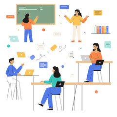 Concept illustrations for education. Set of people vector drawings in various activities of education, learning, reading book, online course and training, back to school.