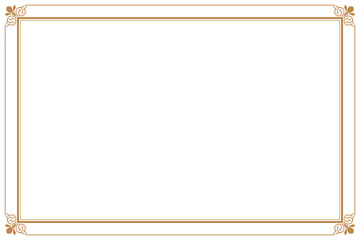 Elements of ornate vintage frames. Border gold on white classic calligraphy swirls, floral motifs. Design print for greeting cards, wedding invitations, restaurant menu, royal certificates. Set 143
