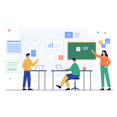 Concept illustrations for education. Set of people vector drawings in various activities of education, learning, reading book, online course and training, back to school.