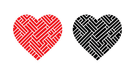 Red and black heart vector icons. Vector hearts for valentine day. Heart symbol. Heart sign.