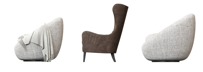 armchair isolated on white background, comfortable furniture for home interior, 3D illustration, cg render
