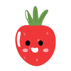 Cute happy strawberry character emoticon.Cute strawberry mascot character cartoon in red color illustration design. Isolated background