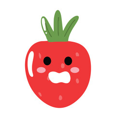 Cute happy strawberry character emoticon.Cute strawberry mascot character cartoon in red color illustration design. Isolated background