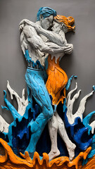 Fototapeta premium artwork of a man and a woman embracing each other. Fluid Affection: The Dance of Color and Form