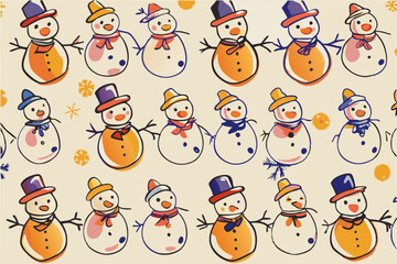Cheerful Snowmen Pattern in Festive Winter Colors