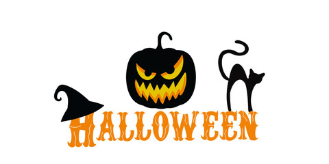 Fototapeta premium halloween vector lettering in orange with pumpkin monster face 