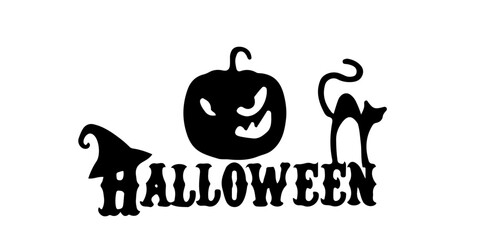 vector halloween with pumpkin monster face  and scary cat 