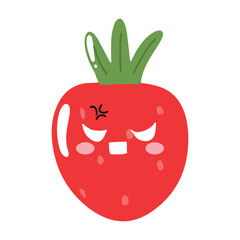 Cute happy strawberry character emoticon.Cute strawberry mascot character cartoon in red color illustration design. Isolated background