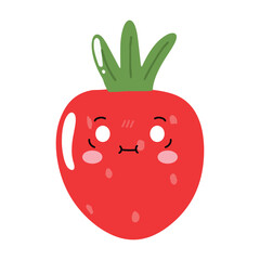 Cute happy strawberry character emoticon.Cute strawberry mascot character cartoon in red color illustration design. Isolated background