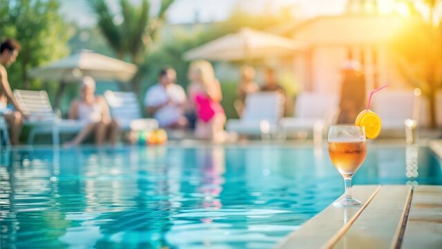 Summer party concept image with pool party with people in background - Powered by Adobe