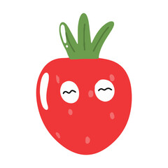 Cute happy strawberry character emoticon.Cute strawberry mascot character cartoon in red color illustration design. Isolated background