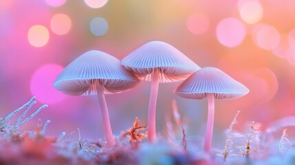 Fototapeta premium Pastel Pink & Blue Mushrooms in a Dreamy Forest