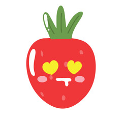 Cute happy strawberry character emoticon.Cute strawberry mascot character cartoon in red color illustration design. Isolated background