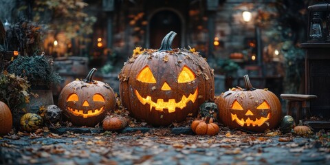 Obraz premium Halloween's chill is in the air, leaves crunching underfoot in the dark